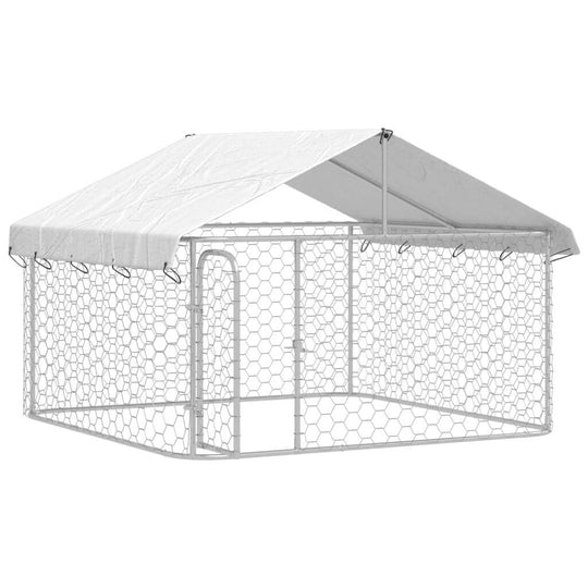 Outdoor dog kennel with roof, 200x200x150 cm, providing safety and comfort for pets in a secure play area.