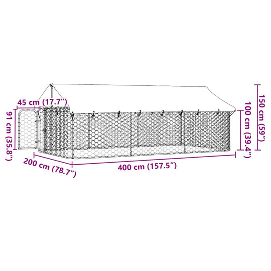 Outdoor Dog Kennel with Roof 400x200x150 cm dimensions diagram with measurements