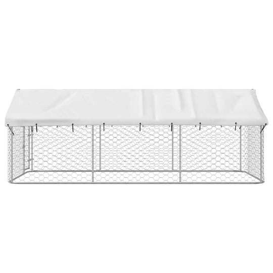 Outdoor Dog Kennel with Roof 400x200x150 cm displaying a white roof and mesh walls for safety and comfort.