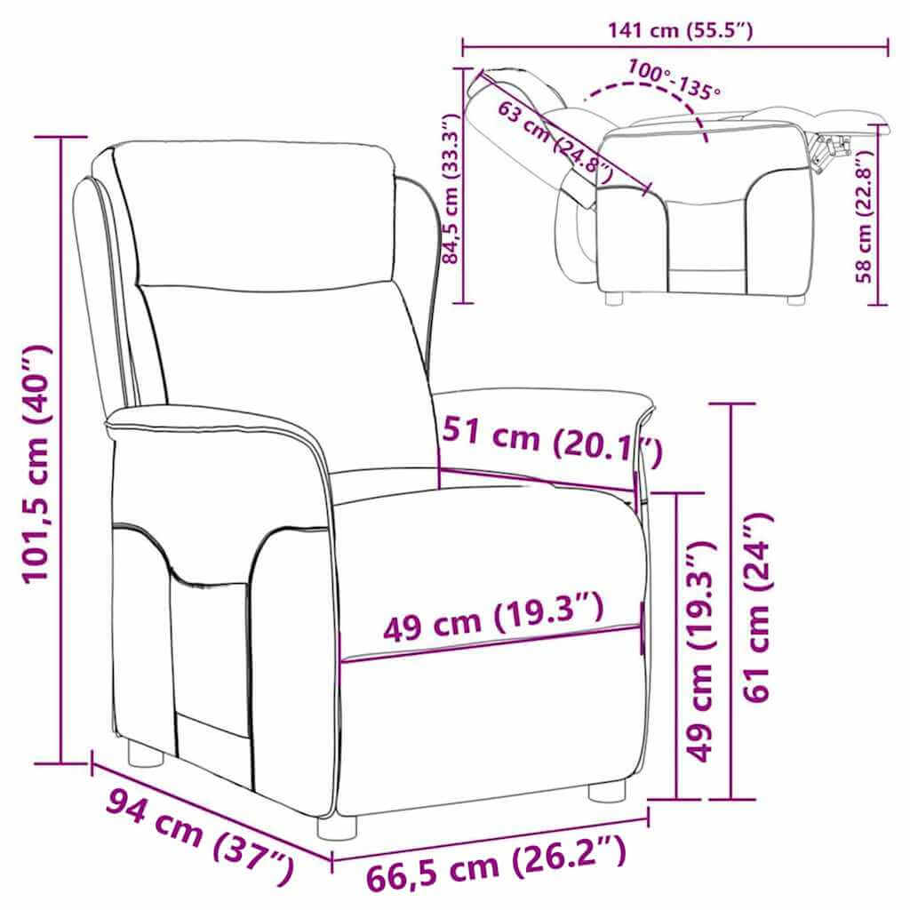 Recliner Chair Dark   Polyester in Dubai dimensions and specifications illustration.