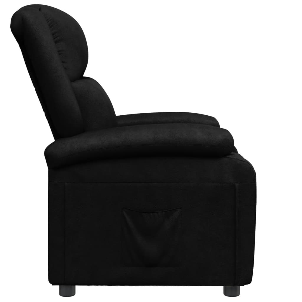 Black faux leather recliner chair with manual reclining and thick padding, ideal for patio or garden furniture settings.