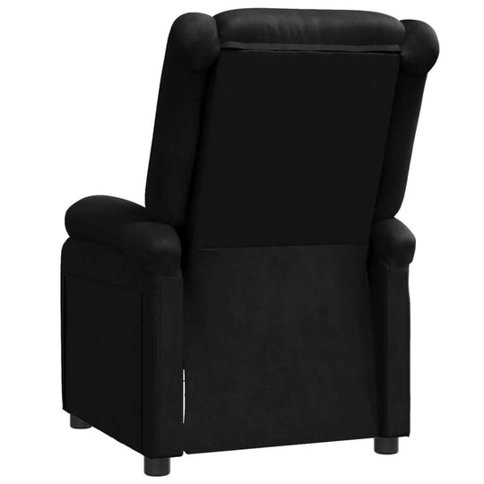 Black faux leather recliner chair, perfect for outdoor patio and garden furniture, offering comfort and style.