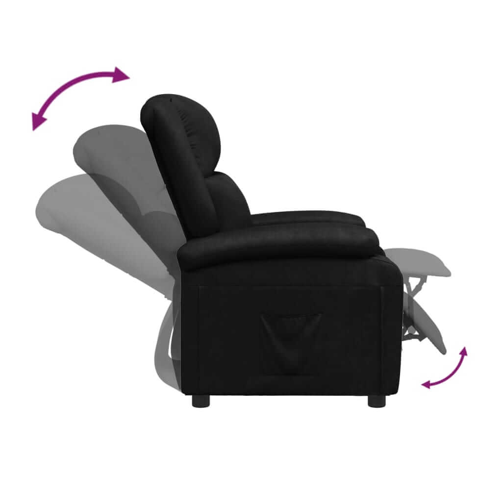 Black faux leather recliner chair with adjustable backrest and footrest for outdoor patio and garden furniture comfort.