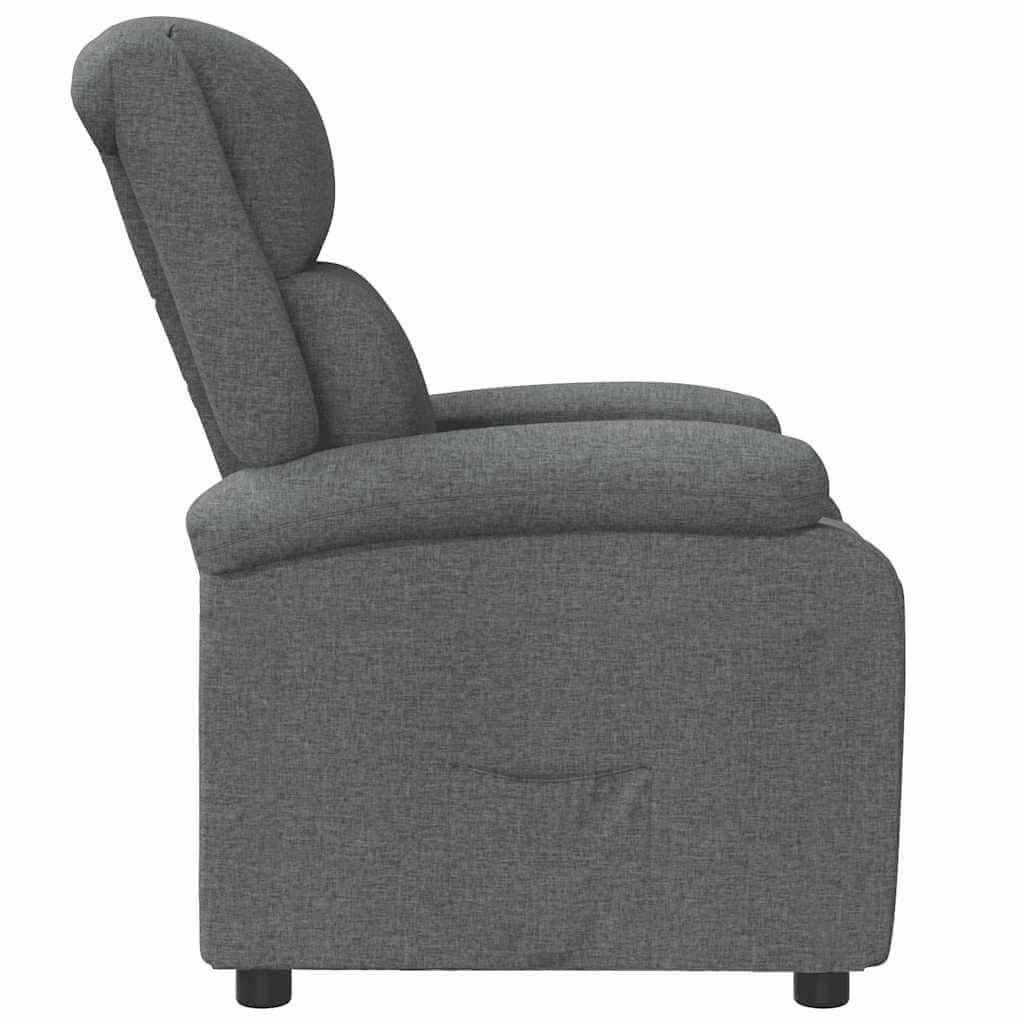 Recliner Chair Dark Fabric in a side view showcasing its comfortable design and manual reclining positions.