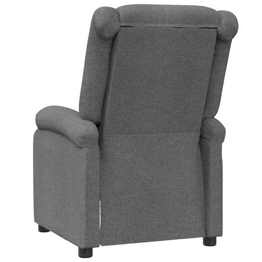 Recliner Chair Dark  Fabric shown from the back, highlighting its manual reclining features and soft fabric upholstery.