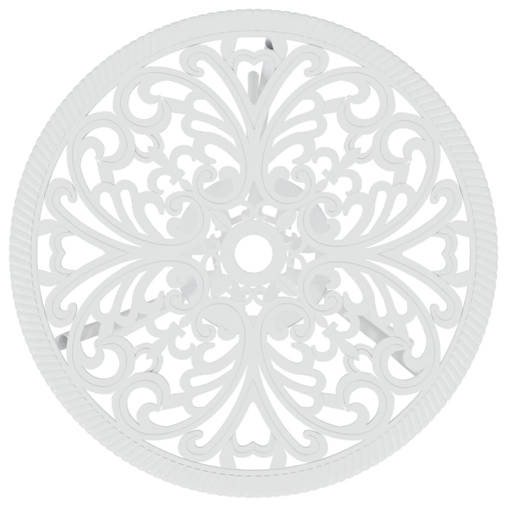 Intricate floral design of a white cast aluminium bistro table top, perfect for adding elegance to outdoor spaces.