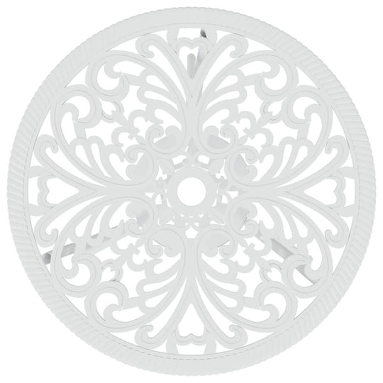 Intricate floral design of a white cast aluminium bistro table top, perfect for adding elegance to outdoor spaces.