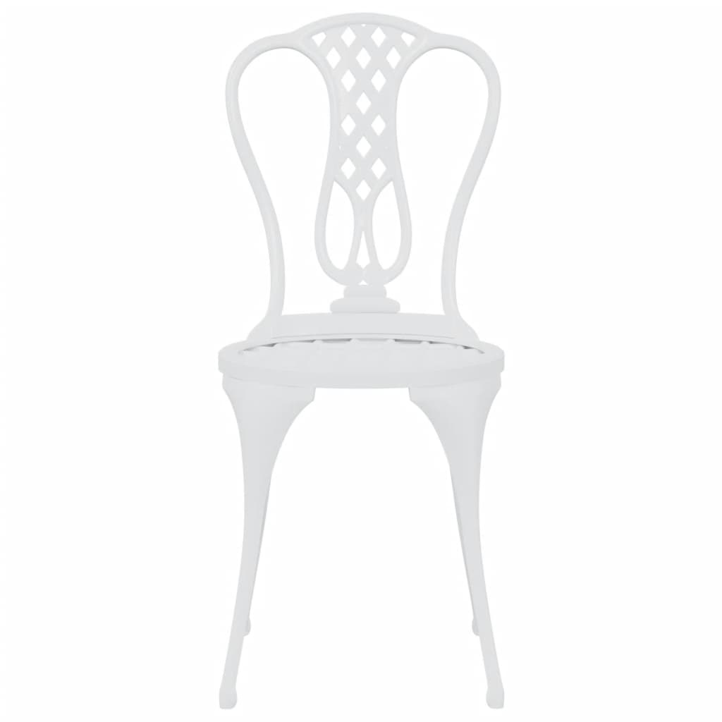 White cast aluminium bistro chair with intricate floral design, perfect for garden or patio use.