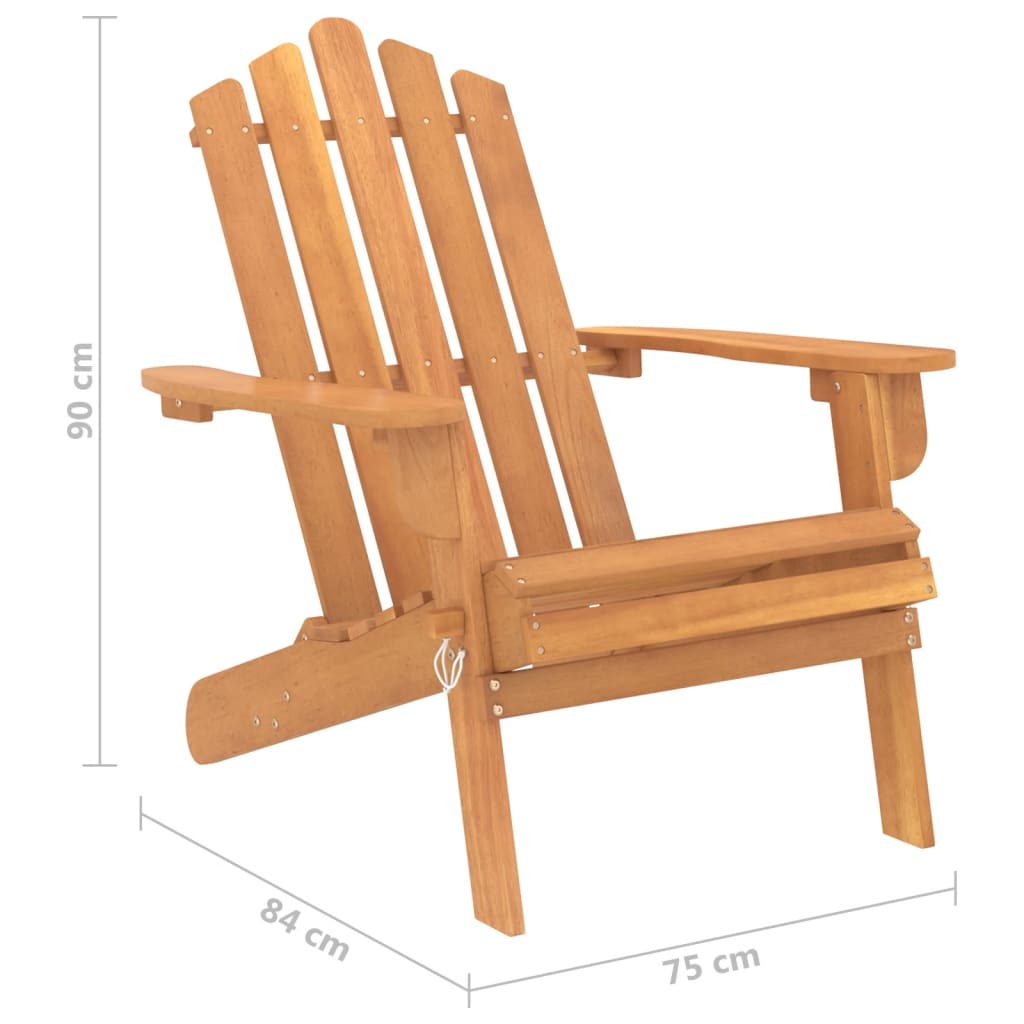 Garden Adirondack chair dimensions 90 cm height, 84 cm width, 75 cm depth, crafted from solid acacia wood, perfect for outdoor relaxation.