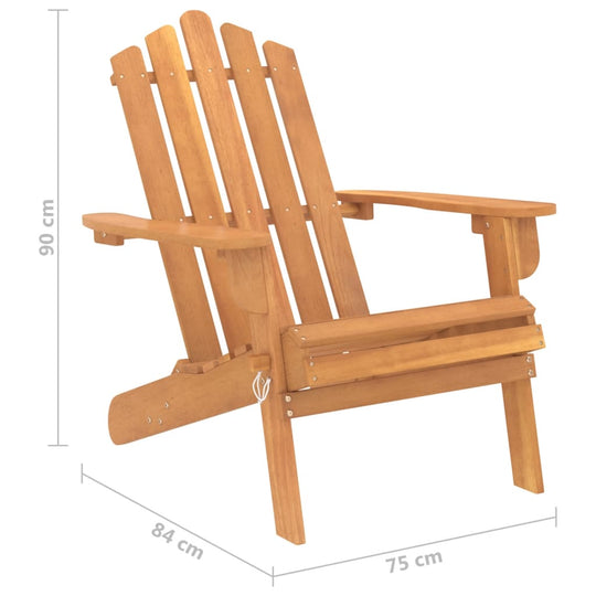 Garden Adirondack chair dimensions 90 cm height, 84 cm width, 75 cm depth, crafted from solid acacia wood, perfect for outdoor relaxation.