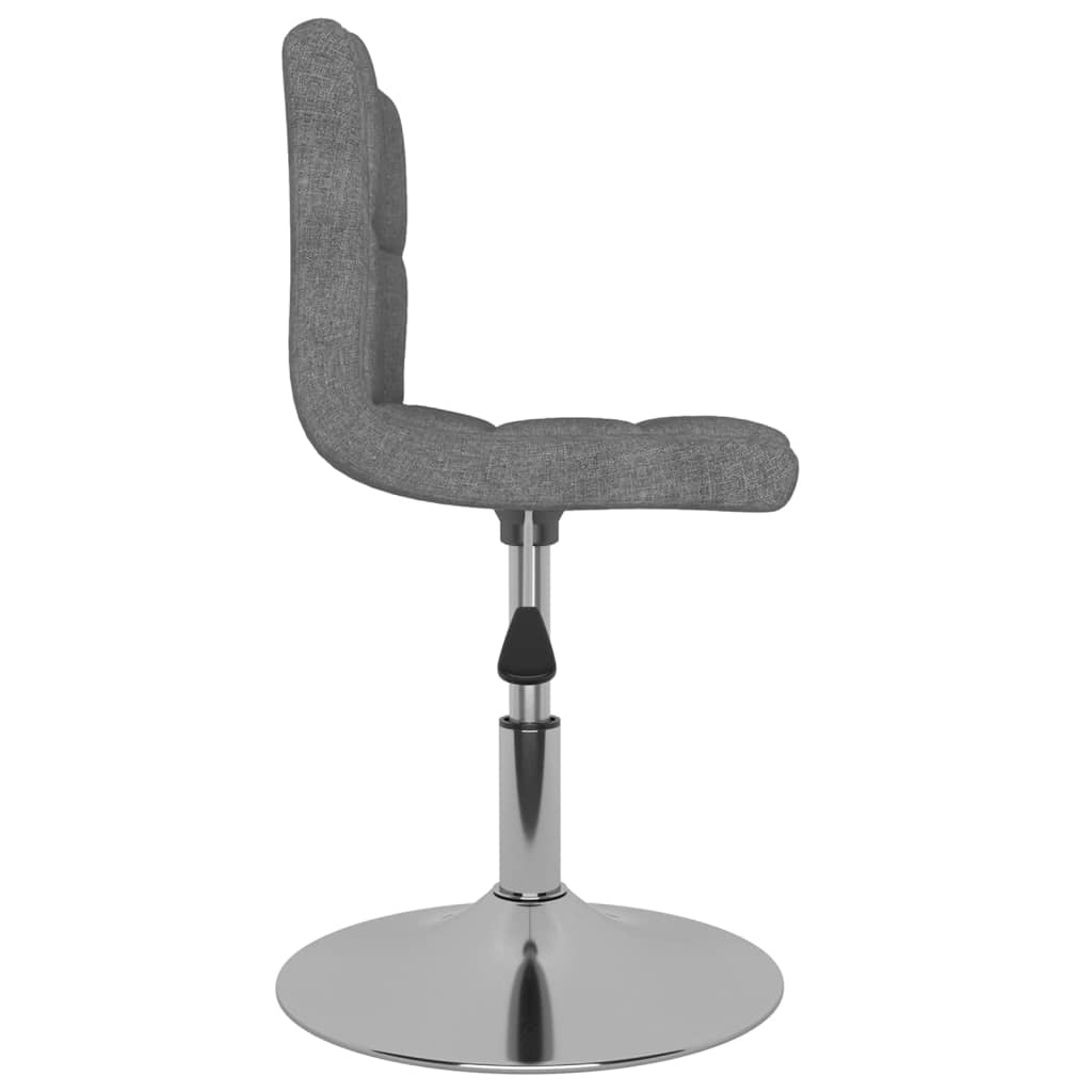 Swivel dining chair in light grey fabric with chromed steel base, perfect for outdoor or patio furniture settings.