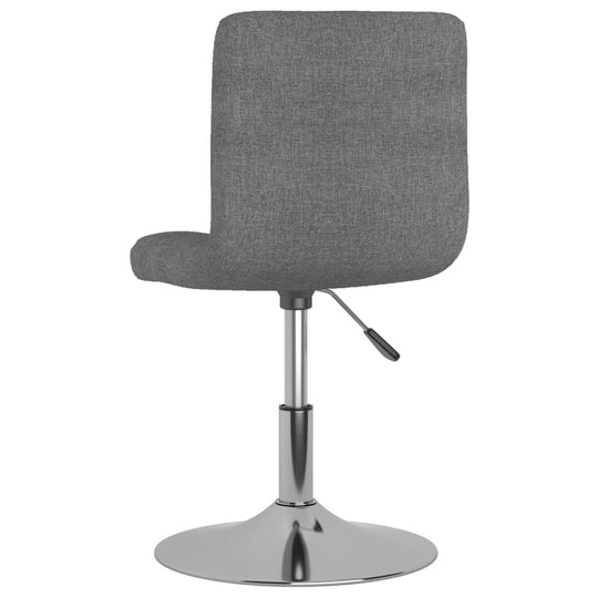 Light grey fabric swivel dining chair with chromed steel base and gas lift mechanism, ideal for outdoor and patio settings.