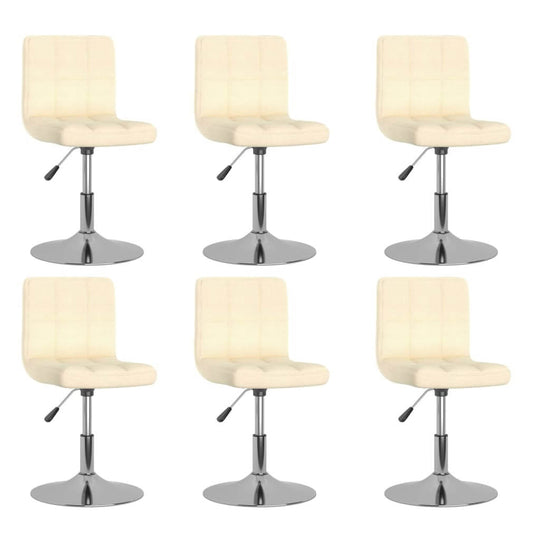 Set of 6 cream swivel dining chairs with chromed steel frames, perfect for outdoor lounging and home patio furniture.