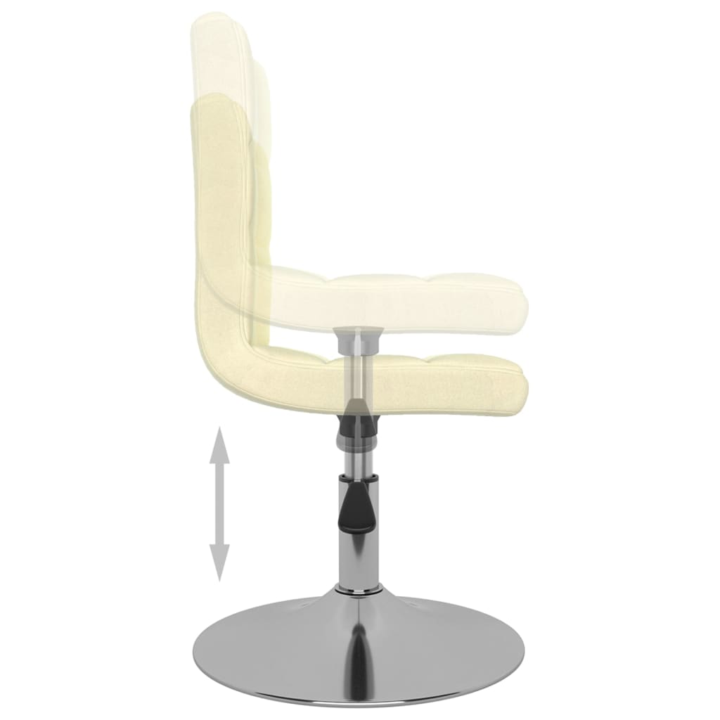 Cream fabric swivel dining chair with adjustable height and chromed steel base, ideal for outdoor and patio furniture.