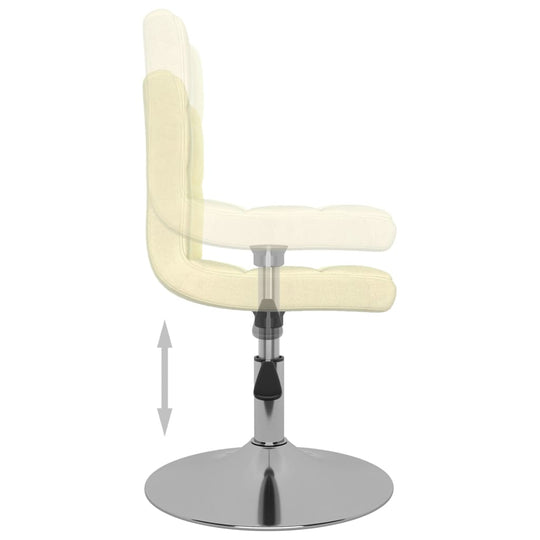 Cream fabric swivel dining chair with adjustable height and chromed steel base, ideal for outdoor and patio furniture.