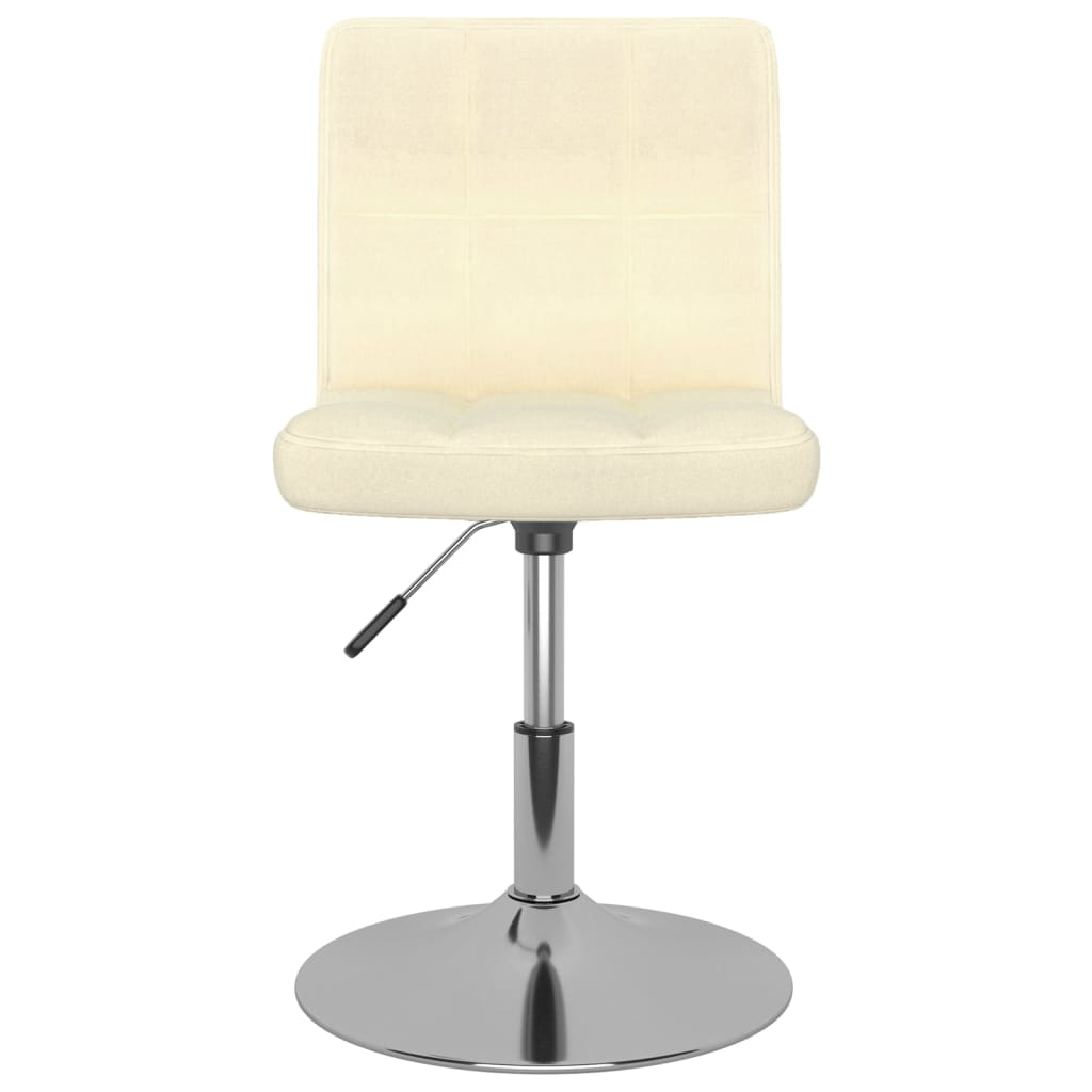 Swivel dining chair with cream fabric upholstery and chromed steel base, ideal for outdoor and home patio furniture.