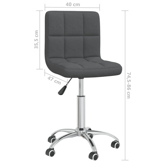 Dark fabric swivel dining chair with adjustable gas lift and rolling castors, ideal for patio and home furniture setups.