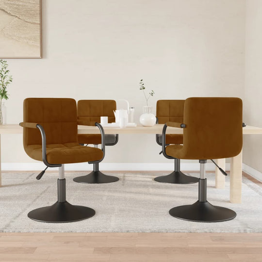 Swivel Dining Chairs 4 pcs Brown Velvet