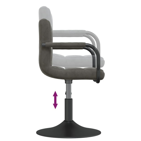 Dark grey velvet swivel dining chair with adjustable height and sturdy base, perfect for patio or outdoor living spaces.