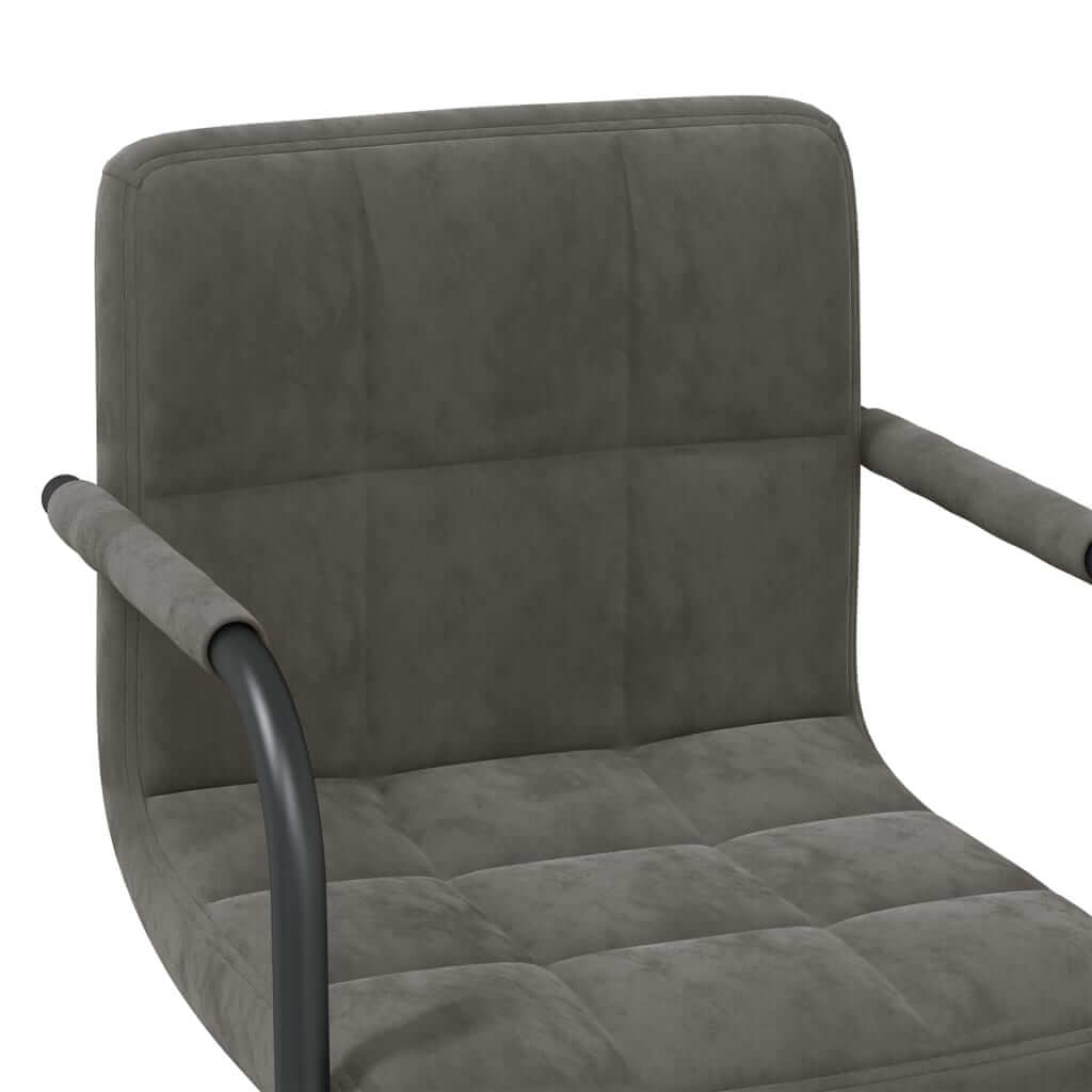 Dark grey velvet swivel dining chair close-up, ideal for outdoor and home furniture settings.