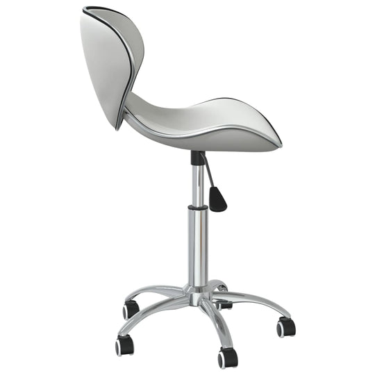 Swivel dining chair in white faux leather with chromed steel frame and adjustable height for outdoor and home furniture.