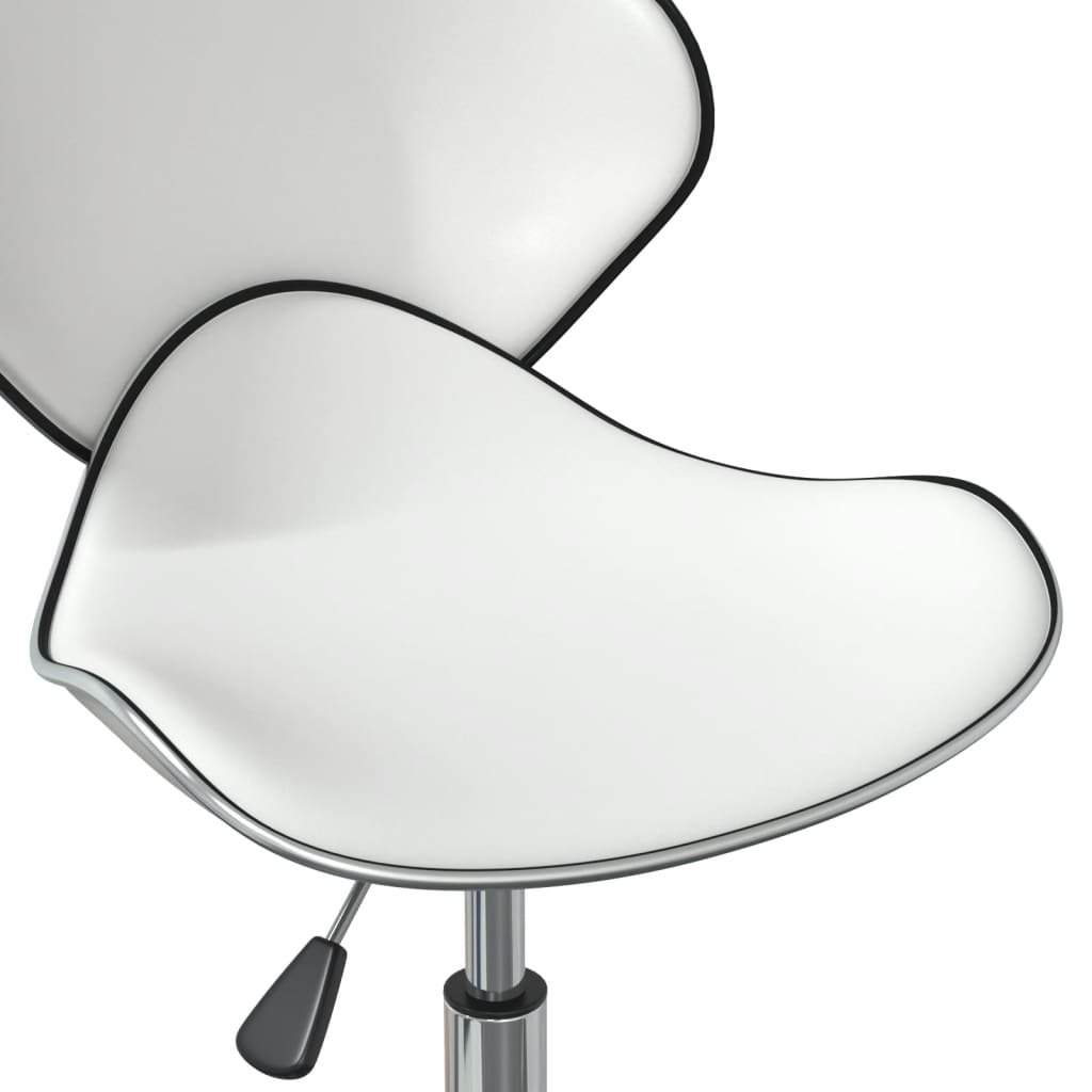 Close-up of a white faux leather swivel dining chair seat with adjustable height lever, perfect for outdoor furniture.