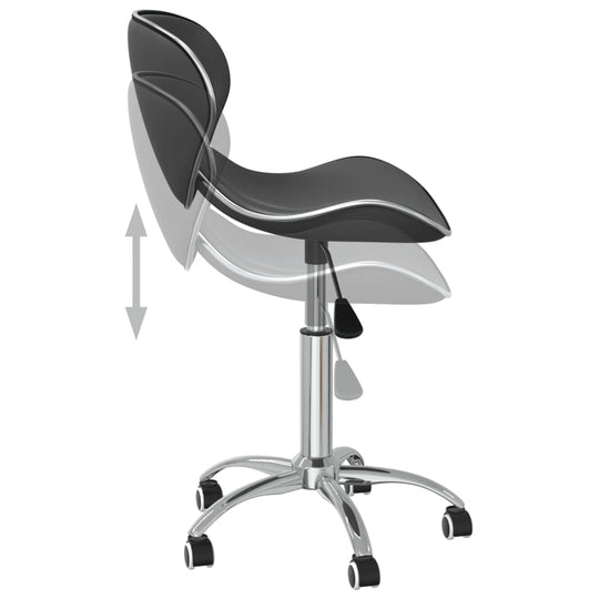 Swivel dining chair with adjustable height mechanism and chrome base, featuring grey faux leather upholstery.