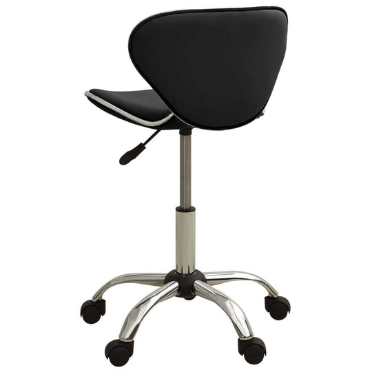 Back view of black Office Chair Faux Leather with adjustable height and 360-degree swivel on a chrome base with wheels.