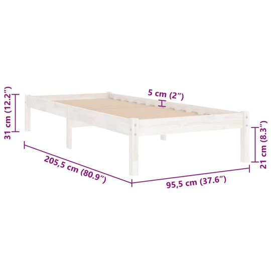 Bed Frame Solid Wood Pine 90x200 cm , Furniture -> Beds & Accessories -> Beds & Bed Frames , Beds & Accessories -,Beds & Bed Frames,Durable,Furniture -,Home & Garden -,Modern Design,new-305021