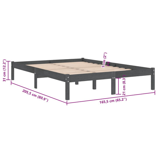 810029  Bed Frame without Mattress Grey Solid Wood 160x200 cm