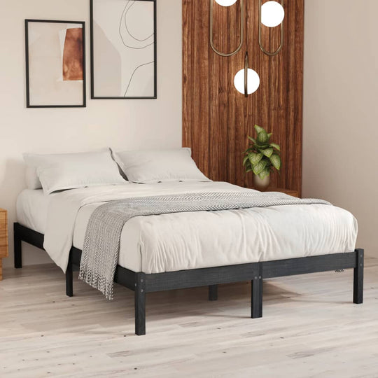 810029  Bed Frame without Mattress Grey Solid Wood 160x200 cm