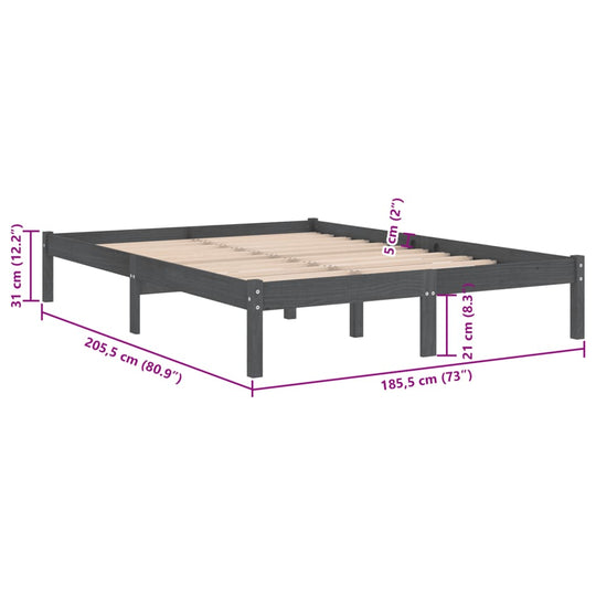 Bed Frame without Mattress Grey Solid Wood Super King Size