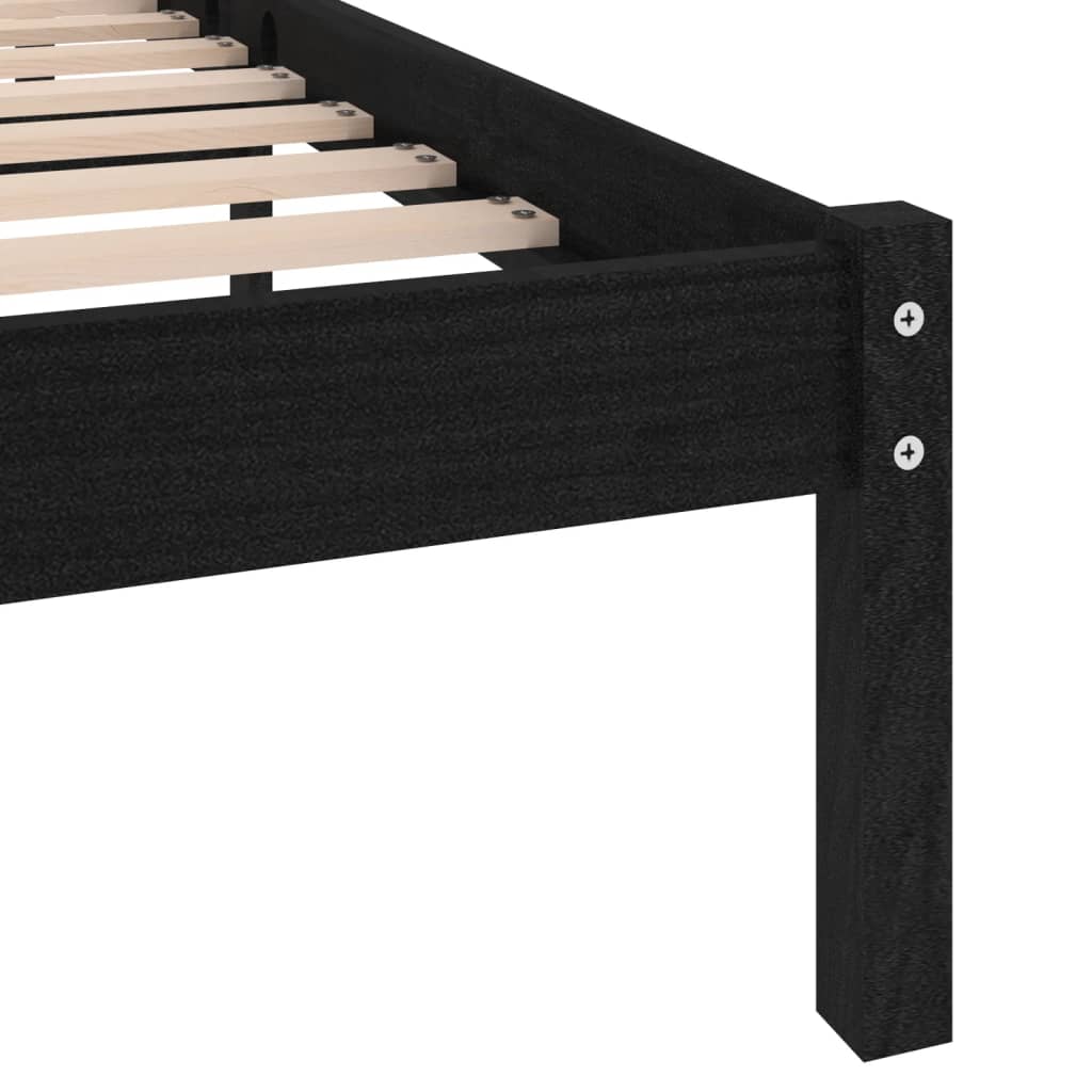 810041  Bed Frame without Mattress Black Solid Wood 200x200 cm