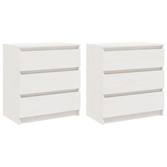 Bedside Cabinets  pcs  60x36x64 cm Solid Pinewood, modern white bedside table set with three drawers.