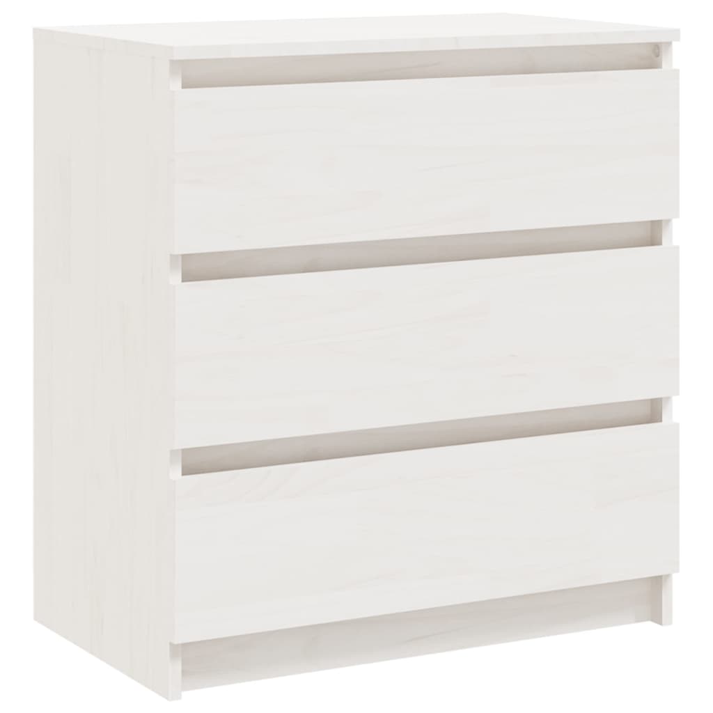 Bedside Cabinets  pcs  60x36x64 cm Solid Pinewood - white wooden nightstand with three drawers.