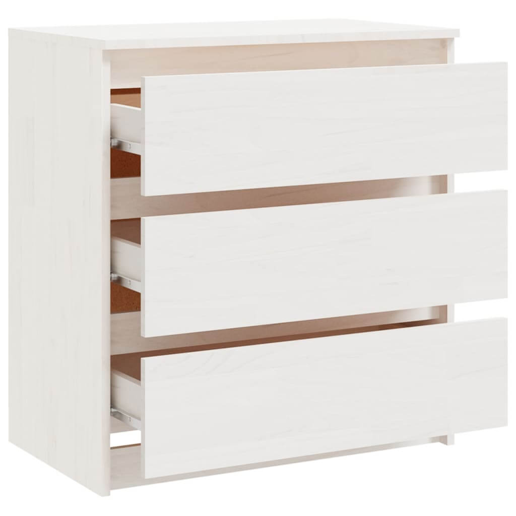 Bedside Cabinets  pcs  60x36x64 cm Solid Pinewood with three drawers in white finish.