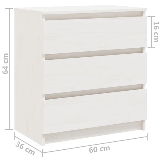 Bedside Cabinets  pcs  60x36x64 cm Solid Pinewood - White wooden nightstand with three drawers.