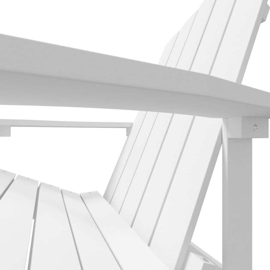 HDPE white garden Adirondack chair showcasing its slatted design and sturdy construction for outdoor relaxation.