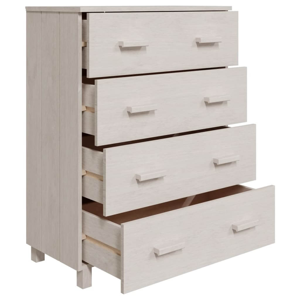 Sideboard HAMAR in white, featuring 4 smooth sliding drawers for organized storage, made of solid pinewood.