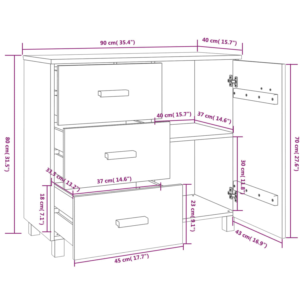 Sideboard HAMAR Light 90x40x80 cm Solid Pinewood , Furniture -> Cabinets & Storage -> Buffets & Sideboards , Buffets & Sideboards,Cabinets & Storage -,Durable,eligant,Furniture -,Home & Garden -,Modern Design,new-305021,Wooden Furniture