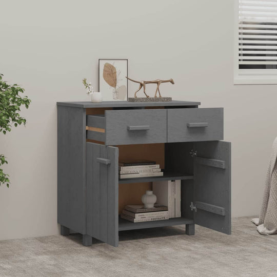 Sideboard HAMAR in dark grey with two doors and two drawers, showcasing storage and decorative display space.