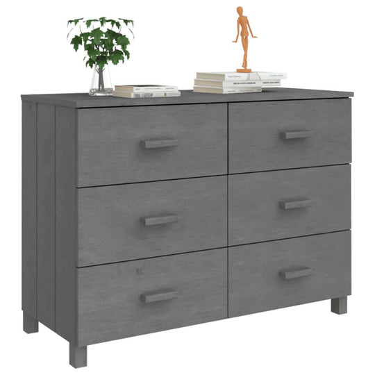 Sideboard HAMAR in dark grey, 113x40x80 cm, featuring 6 drawers for storage and a sturdy tabletop for decor display.