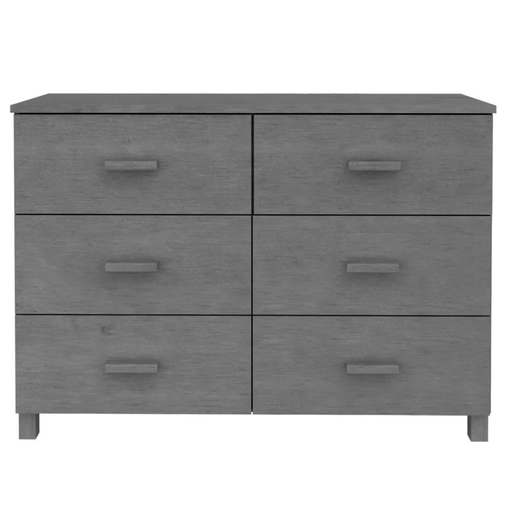 Sideboard HAMAR in dark grey, featuring six smooth sliding drawers for organized storage, made of solid pinewood.