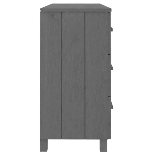 Side view of the HAMAR Dark Grey Sideboard, featuring a solid pinewood structure and smooth sliding drawers.