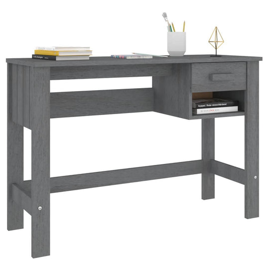 Dark grey Desk HAMAR Dark 110x40x75 cm Solid Wood Pine with drawer and open compartment