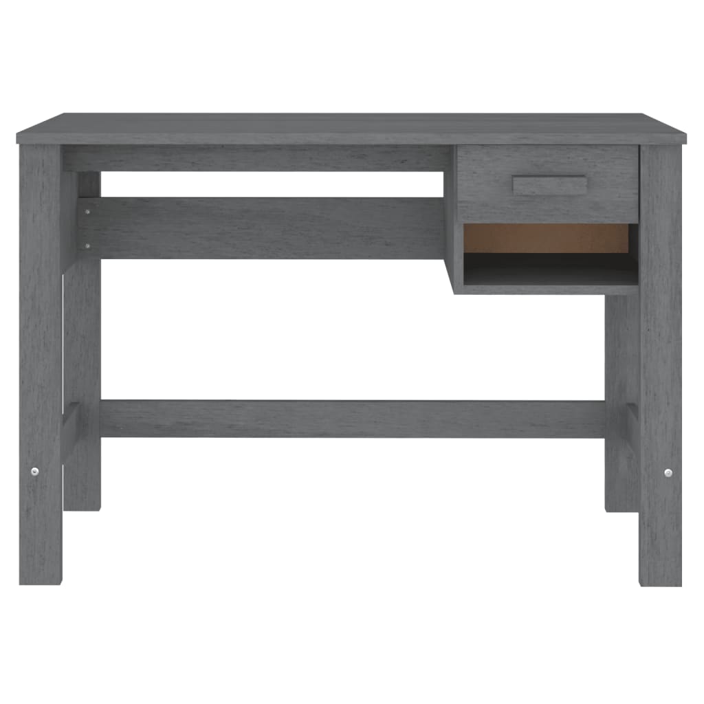 Desk HAMAR Dark 110x40x75 cm Solid Wood Pine with drawer and open compartment in dark grey.