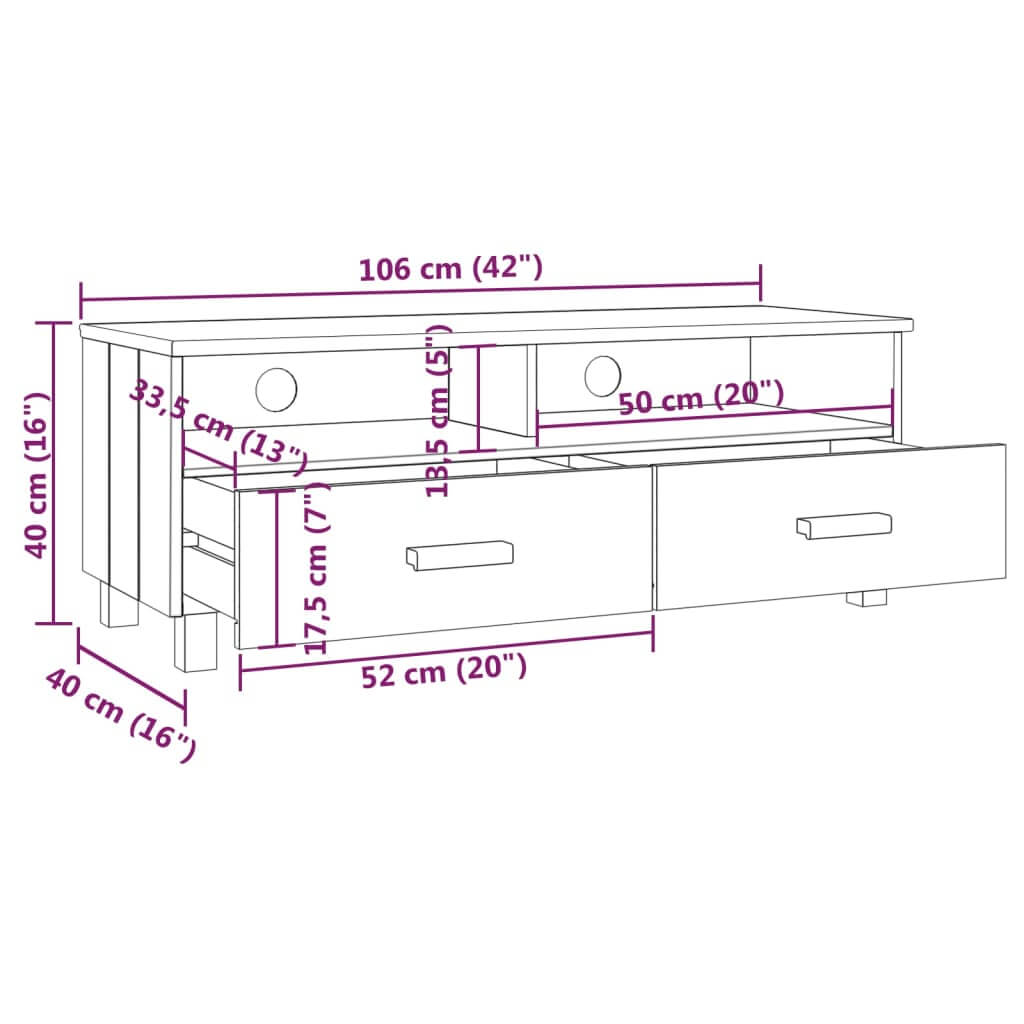 TV Cabinet HAMAR  106x40x40 cm Solid Wood Pine