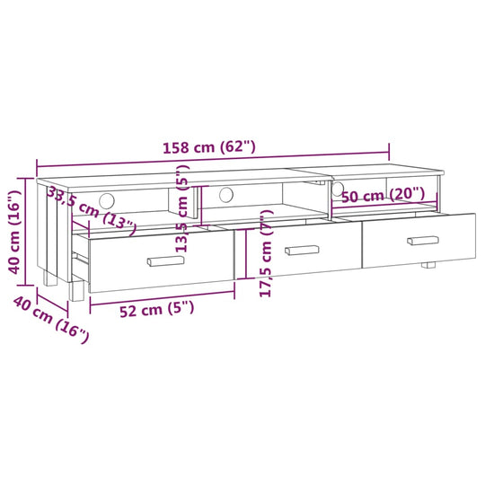 TV Cabinet HAMAR White 158x40x40 cm Solid Wood Pine