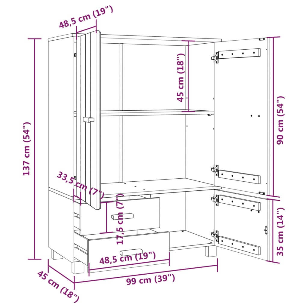 Wardrobe HAMAR Dark Grey 99x45x137 cm Solid Wood Pine