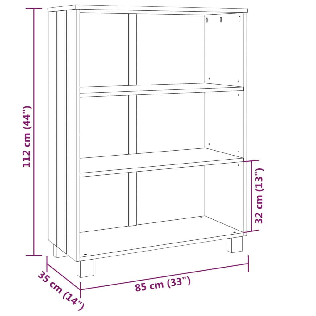 Dark grey wooden book cabinet dimensions 85x35x112 cm with three shelves for organized storage and display.